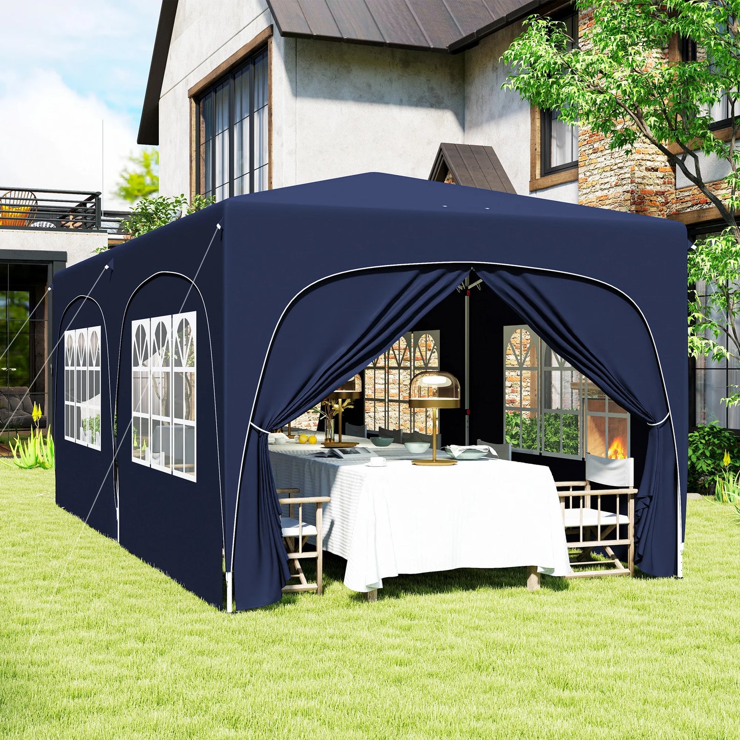 Paviljoen - Tuinpaviljoen - Partytent - Tuintent - Pop-up Kliksysteem - Stabiel - Vouwtent - Opvouwbaar - met Zijpanelen - Waterdicht - Winterbestendig - 50+UV-Bescherming - voor Tuin - Buiten - Achtertuin - Oxford fabric - 3 x 6 m - Donkerblauw