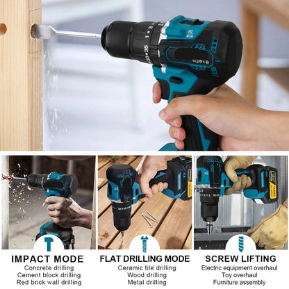 Accuboormachine - Accu Schroevendraaier - Boormachines - Accuboormachine - Slagmoersleutel, Haakse Slijper & Elektrische Boorhamer - 4-delige Brushless Gereedschap Set - QUORE