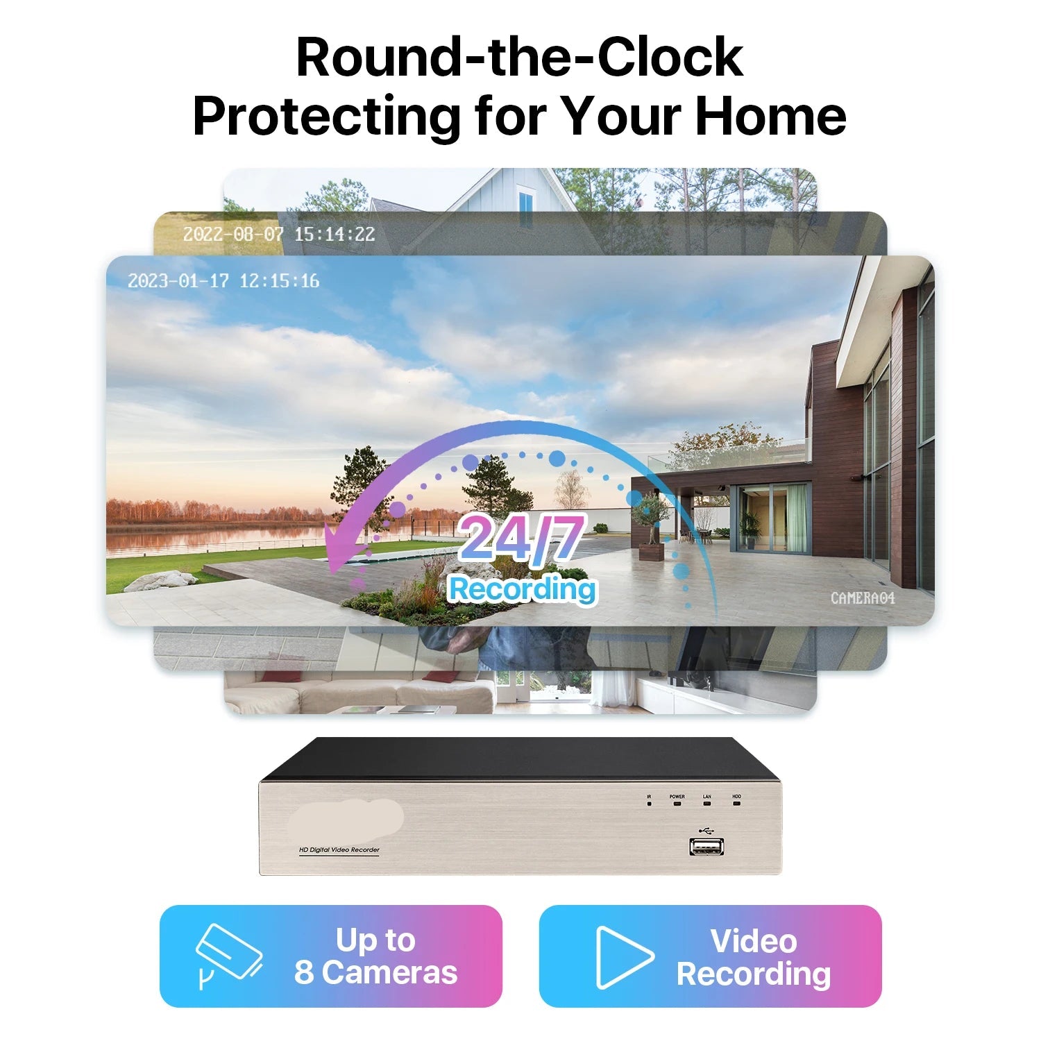 Beveiligingscamera - Camerabewaking - Draadloze Camera - Buiten Camera met Nachtzicht - 1080P Full HD - IP66 Weerbestendig - 4 Stuks Bullet Outdoor & Indoor - H.265+ – 8 Kanaals - Zwart - QUORE