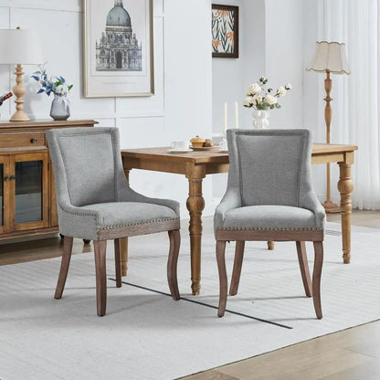 Eetkamerstoelen – Stoelen – Zitmeubels – Dineren Stoelen – Zitstoelen – Set van 2 Beige Chenille – Massief Houten Poten – Hoge Rugleuning – Comfortabel Zitten