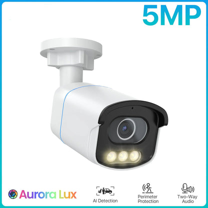 Beveiligingscamera - Buiten Camera met Nachtzicht - Camerabewaking - 5MP 3K - PoE - IP Camera - AI Personen - Voertuigen Detectie - Ingebouwde Microfoon - 4500K Warm Licht - Waterdicht IP66 - 330x330x83mm