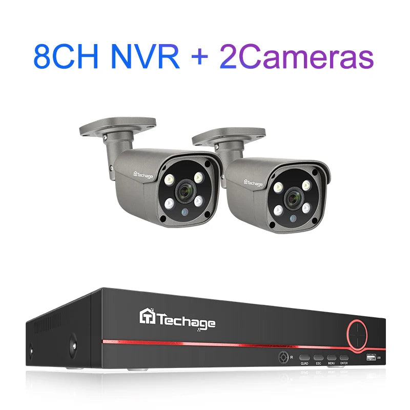 Techage 8CH 5MP 8MP 4K POE Camera System Two Way Audio Colorful Night Smart AI Face Detection CCTV Video Surveillance System Set - QUORE