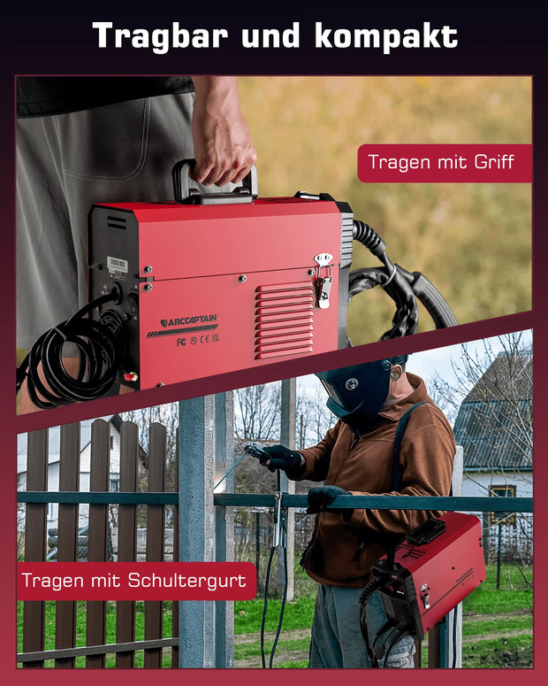 Arccaptain - Lasmachine - Elektrische lasmachine - 4 in 1 - MIG lasmachine - Draagbare Synergy Digitale Contol Welder - Gas-Less MIG MAG MMA LIFT TIG Voor Huishoudelijk Lassen - Rood
