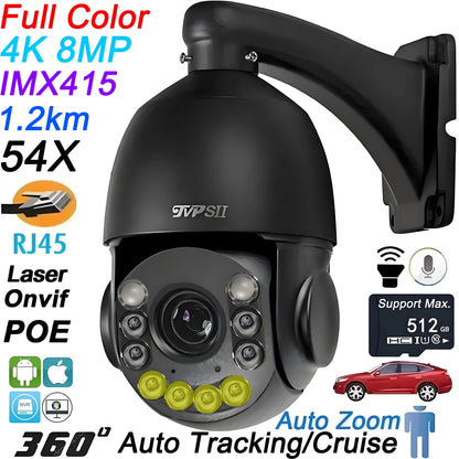 8MP 4K PTZ IP Camera – Beveiligingscamera – Dome Camera – CCTV Camera – IP Camera – 54x Optische Zoom – Automatische Tracking & IP66 Waterdicht - QUORE
