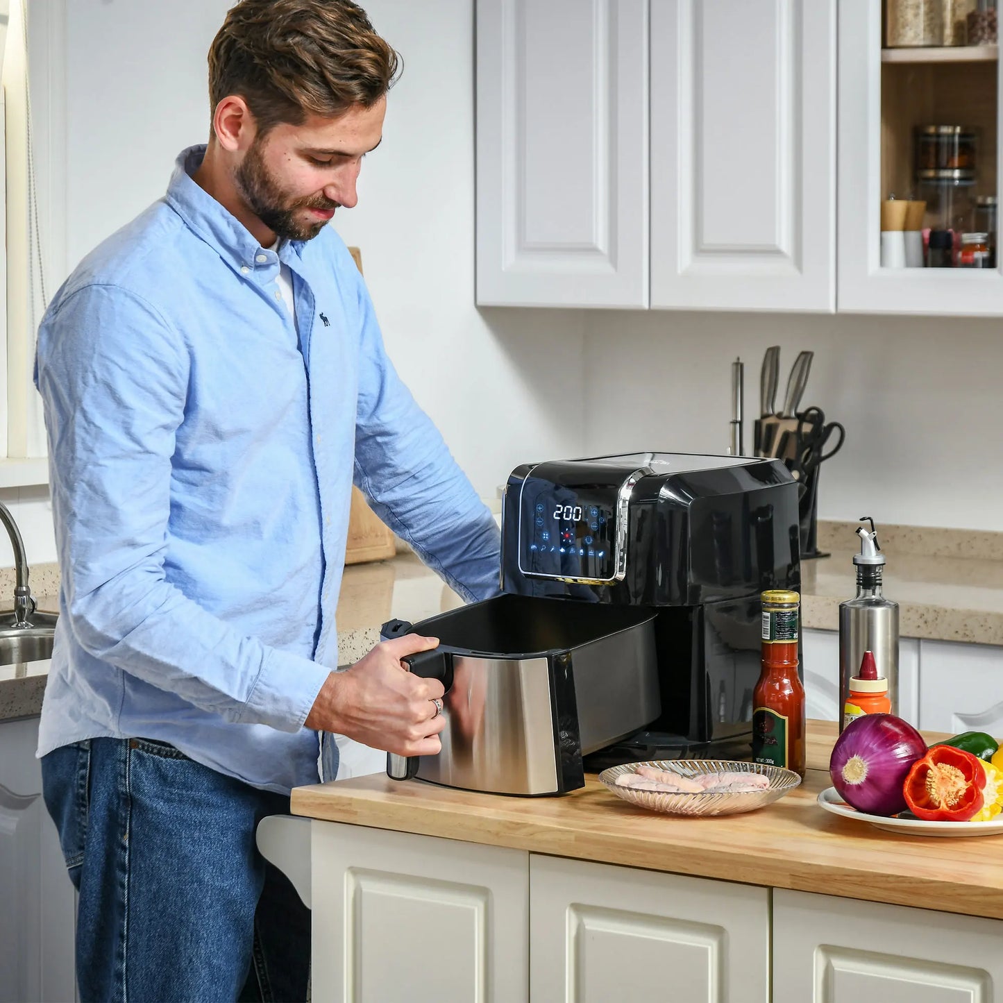 Airfryer - Heteluchtfriteuse - Keukenapparaten - met LED-Touchscreen - Timer - 8 Programma's - 1700W - 6.5L - 220-240V - 50Hz-60Hz - Zwart/Grijs