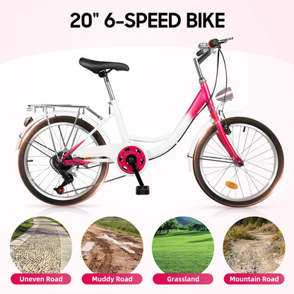 Kinderfiets – Jongensfiets – Meisjesfiets – Fiets Voor Kinderen – 20-Inch – 6 Versnellingen – Verstelbaar Stuur En Zadel
