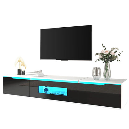 tv-meubel – tv-kast – televisie meubel – media kast – dressoir – hoogglans zwart – 180 cm breed – geïntegreerde LED-lichtstrip