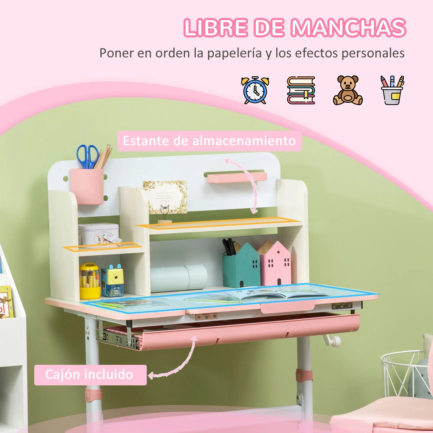 Kindermeubelset - Kindertafel - Kinderstoel - Kinderbureau - Kinder Bureau & Stoel Set - Studie Tafel & Stoel - Hoogter Verstelbar - voor Kinderen - 3-12 jaar oud - PP - MDF - Staal - Polyester - Schuim - 80 x 52 x 88-109 cm - Roze