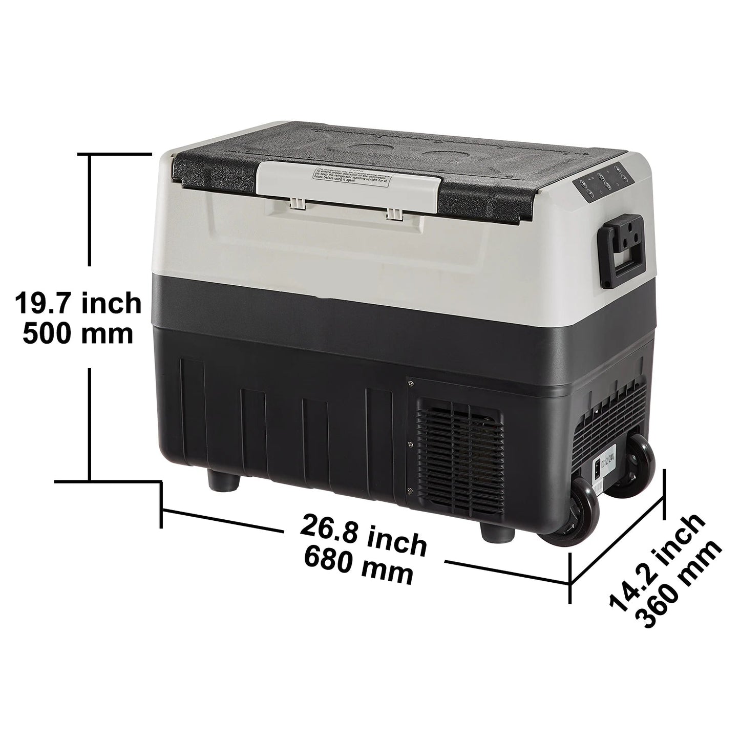 Mini koelkast - Auto koelkast - Draagbare Compressor Koelbox - Elektrische Vriesbox - met Wielen - Hendel - voor Camping - Auto - Vrachtwagen - Boot - 45L - 60W - 68 x 36 x 50 cm - Zwart/Wit