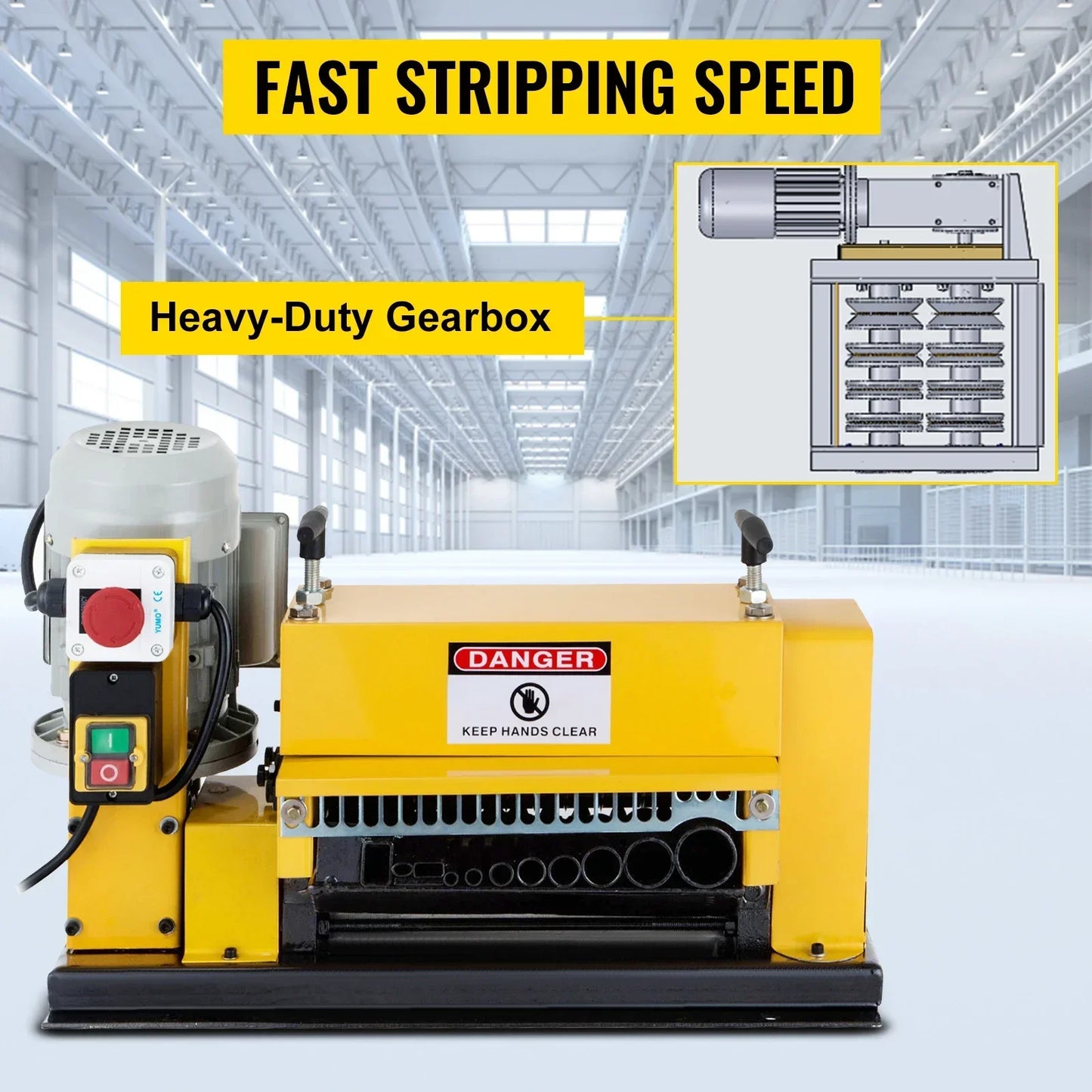 Draadstripmachine - Elektrisch Koperdraad - Strippen Machine - 1 mm-38 mm - 370W - Automatische Kabelstripper - Aluminium Behuizing - 10 Messen - 11 Invoergaten - voor het Strippen van Koperdraad - Geel