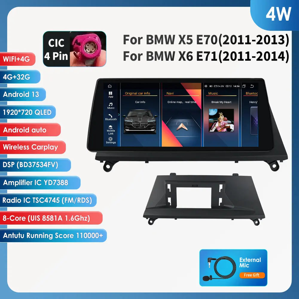 AI Intelligent Player 2 Din Android Car Radio Multimedia Video Player for BMW X5 E70 X6 E71 CCC CIC GPS Navi Carplay Auto 4G RDS - QUORE