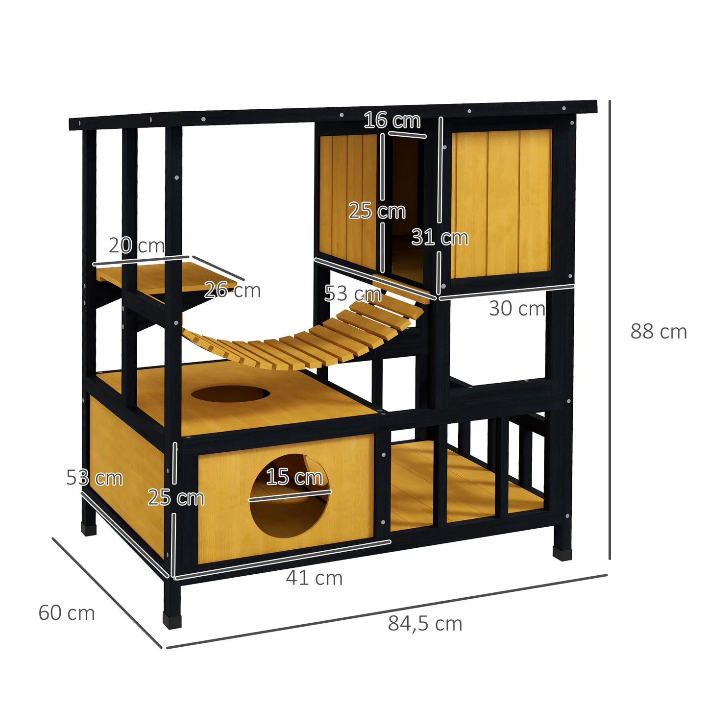 Houten Kattenhuis – Buitenverblijf – Kattenhok – Kattenhuisje – Buiten Kattenhut – Waterafstotend Dak – Speelplatform