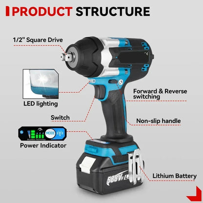 Slagmoersleutel - Slagmoermachine - Slagschroevendraaier - 1800Nm - 1/2 Inch - Krachtige - Brushless - met 2 Accu’s en EU Stekker – Voor 21V/18V Batterij