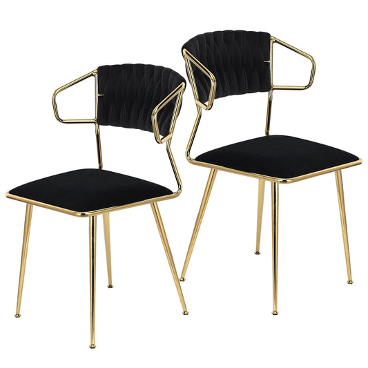 Eetkamerstoelen – Velvet Eetkamerstoelen – Fluwelen Stoelen – Design Stoelen – Luxe Stoelen – Ergonomisch Comfort – Metalen Poot Stabiel - 39 x 50 x 77 cm - Zwart