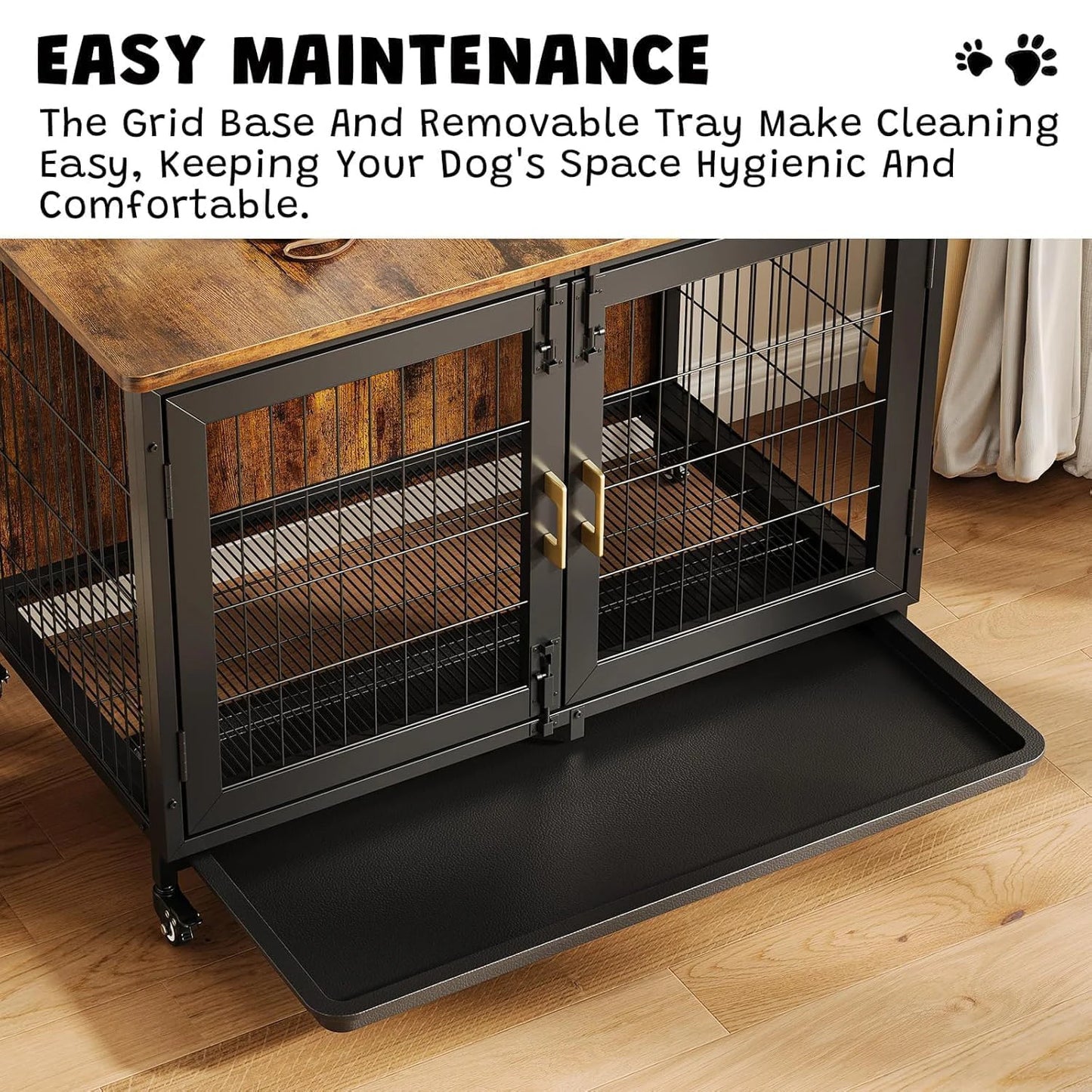 Hondenbench – Hondenkooi – Hondenhok – Hondenmand – Hondenkooi Metalen Bench – Dubbele Deuren – Verwijderbare Bodemtray – Wieltjes Met Rem – Staal – Voor Kleine en Middelgrote Honden