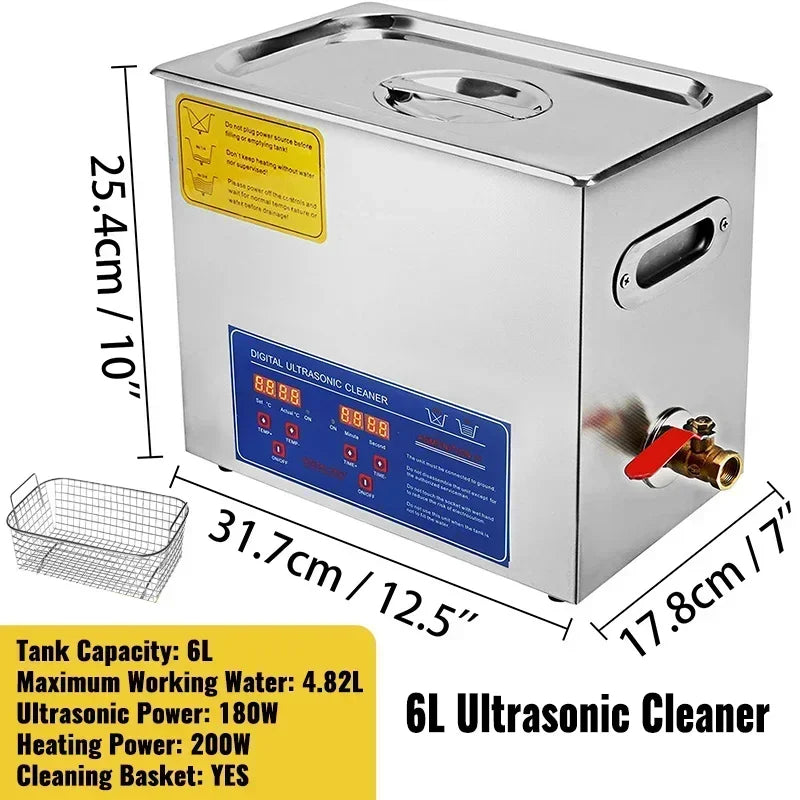 Ultrasoon Reiniger - Roestvrij Staal Professionele -  Ultrasone Reinigingsapparaat - Digitale Verwarmings Timer - Sieraden - Brillen - Tanden - 6L - QUORE