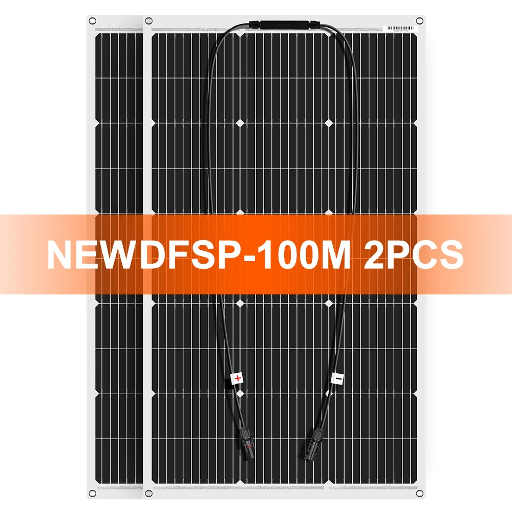 Zonnepanelen - Flexibele Zonnepaneel - Zonne Energie - 200W (2x100W) - Monokristallijn voor 12V Opladen bij Kamperen, RV of Thuisgebruik
