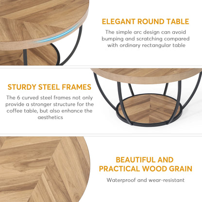 Ronde Salontafel – Bijzettafel – Koffietafel – Woonkamertafel – Houten Tafel – 80 Cm Diameter – Stevige Metalen Poten - Wit en Goud