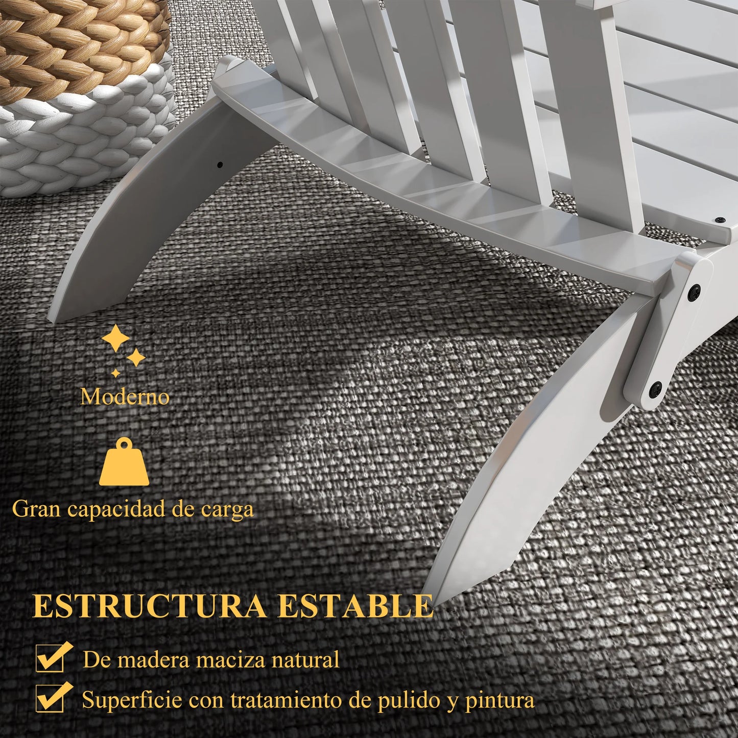 Adirondack Vouwbare Houten Tuinstoel met Armleuningen - White Poplar Wood, Comfortabel en Ruim, Perfect voor Buiten
