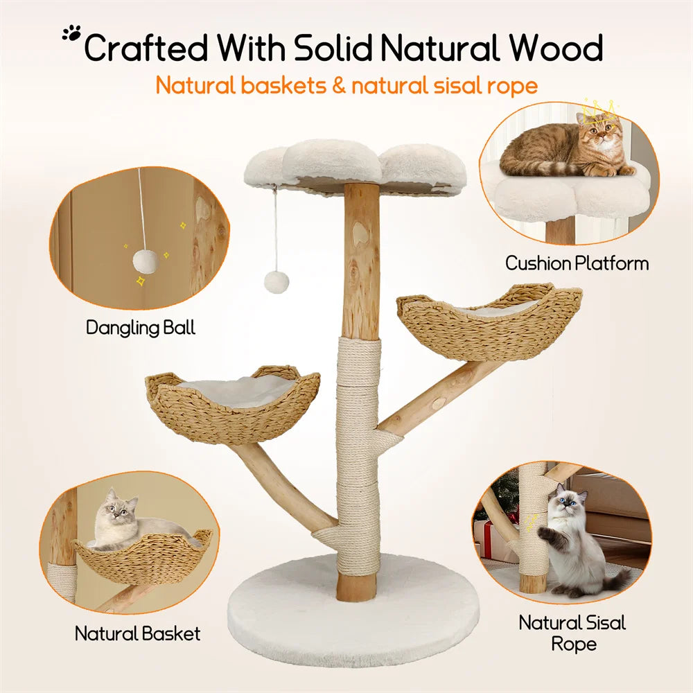 Kattenkrabpaal – Krabmeubel – Kattenpaal – Speelpaal – Natuurlijk Wilgenhout – Meerdere Verdiepingen – Sisal Krabposten - 60 x 111 cm