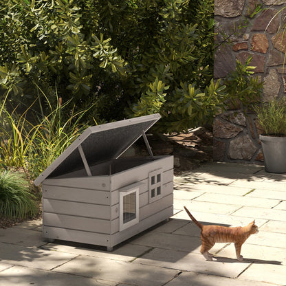 Kattenhuis – Kattenhut – Kattenhok – Kattenmand – Kattenverblijf – Weerbestendig Asfalt Dak – Gemaakt van Grijs Vurenhout