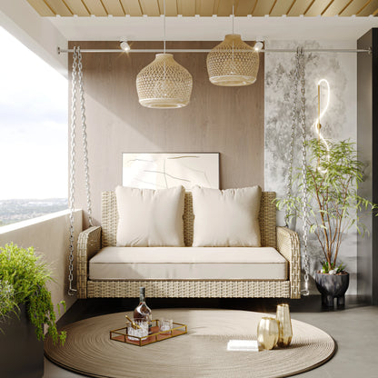 Rattan Hangstoel – Schommelstoel – Tuinstoel – Balkonstoel – Weerbestendig – Comfortabel Zitvlak – Maximaal Draaggewicht 160 Kg