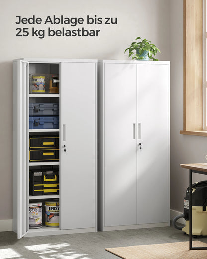 Stalen Archiefkast – Metaal Kast – Documentenkast – Opbergkast – Bureaukast – 5 Verstelbare Planken – Poedergecoat Staal - 40x80x180 cm - Wit - QUORE