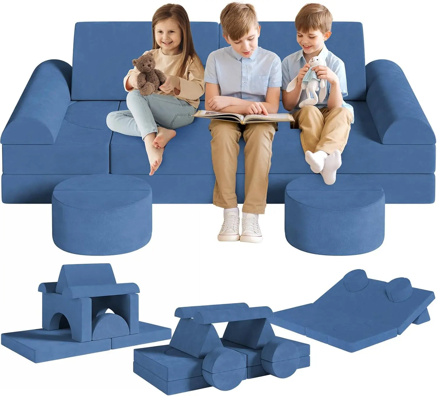Modulaire Kindersofa – Speelbank – Kinderspeelbank – Speelmeubel – Peutersofa – Fluweelzachte Stof – 14-Delige Set - QUORE