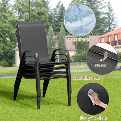 Tuinstoelen – Buitenstoelen – Terrasstoelen – Stapelbare Stoelen – Staal-IJzer Frame – Ademend Teslin Materiaal - QUORE