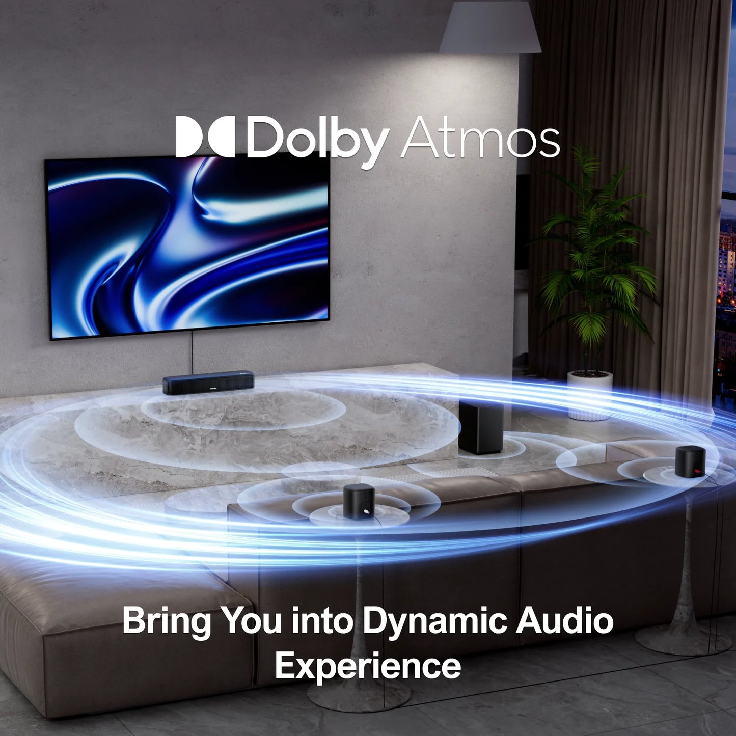 ULTIMEA Aura A50 Pro 5.1ch Dolby Atmos Soundbar for TV – Wired Subwoofer, 2 Surround Speakers, App Control, Home Theater System