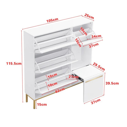 Schoenenkast – Schoenenopslag – Schoenenrek – Schoenenbank – Schoenenmeubel – 15 Tot 22 Paar – MDF Met Gouden Accenten - 105 × 115.5 × 25 cm - Wit - QUORE