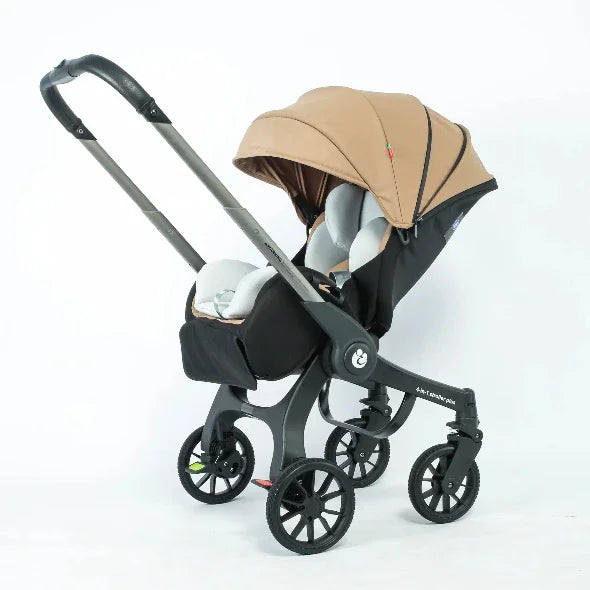 Kinderwagen – Wandelwagen - Babywagen – Inklapbaar - Opvouwbare - Lichtgewicht - Comfortabel - Veilig – Schokabsorptie - met Afneembare Mand - 4 in 1 - Abrikooskleur - QUORE