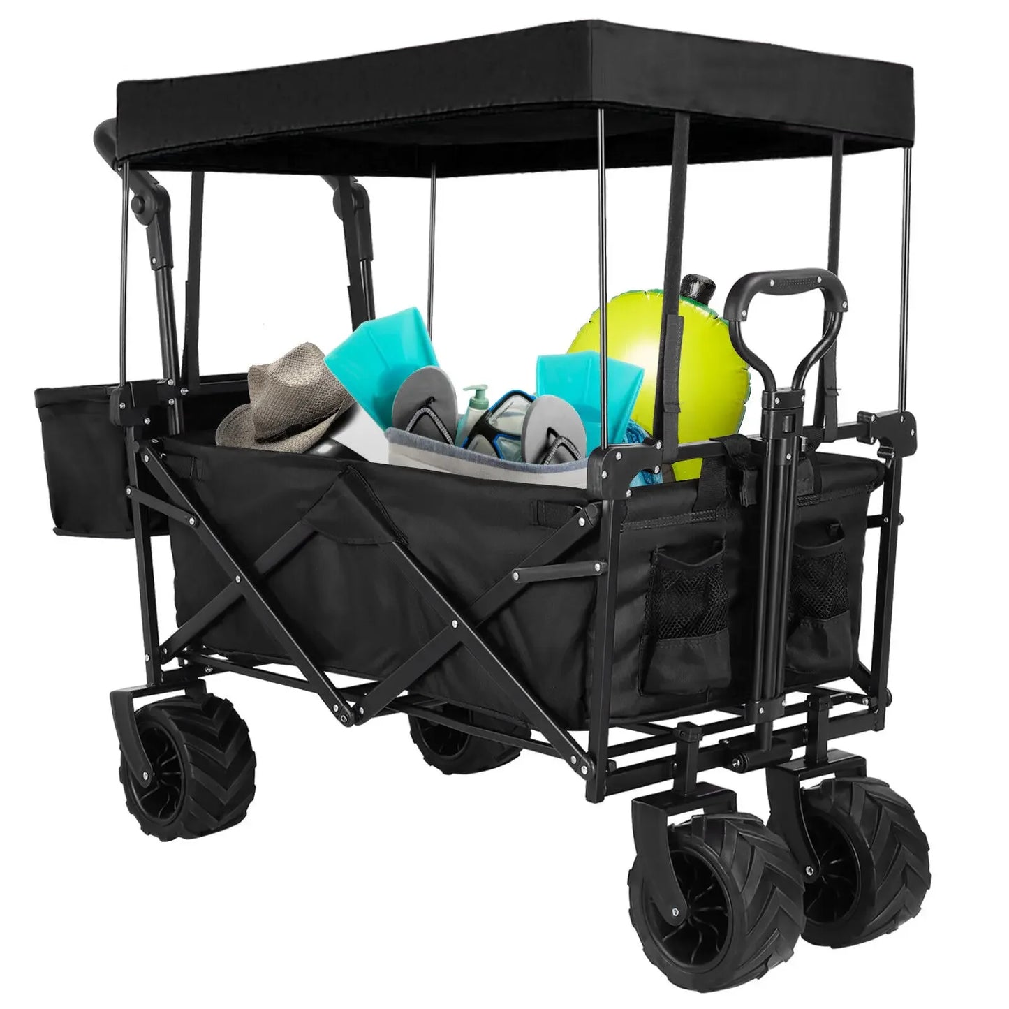 Bolderkar - Bolderwagen - Opvouwbare - met Afneembare Luifel - Tuinkar - Tuinwagen - Tuintrolley voor Strand, Camping of Caravan - Laadvermogen 75kg - 262L - Grijs
