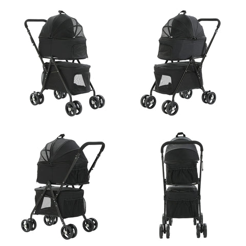 Dog Stroller - Dog Stroller Foldable - Stroller - Double Stroller for Pets - Foldable - With Removable Luggage Carrier - For Small Dog and Cat - Blue