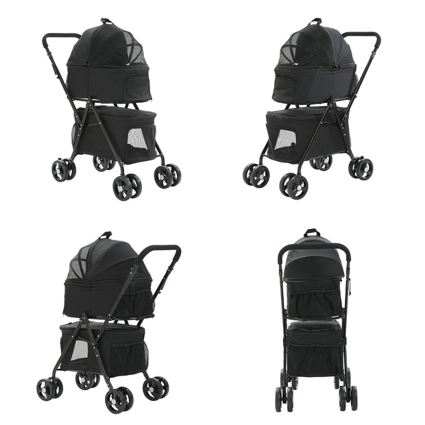 Dog Stroller - Dog Stroller Foldable - Stroller - Double Stroller for Pets - Foldable - With Removable Luggage Carrier - For Small Dog and Cat - Blue