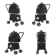 Dog Stroller - Dog Stroller Foldable - Stroller - Double Stroller for Pets - Foldable - with Removable Carrier - for Small Dog and Cat - Black
