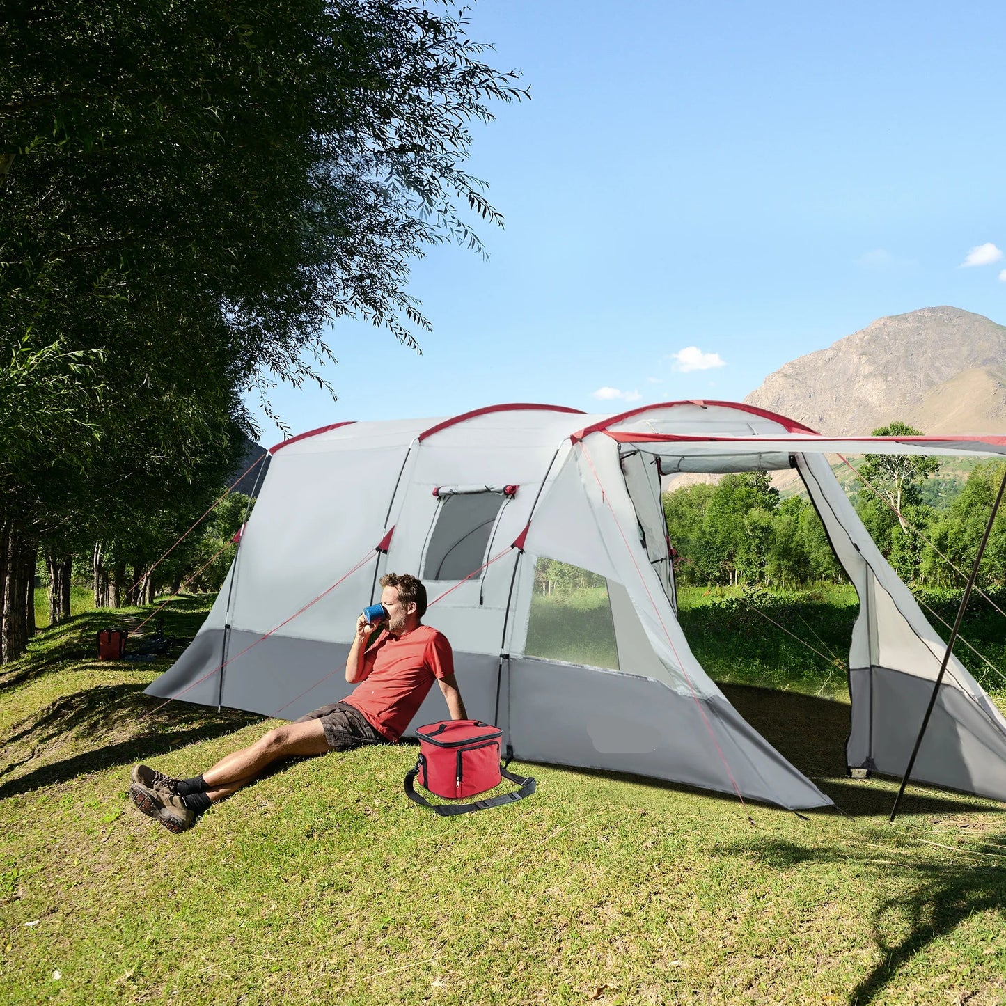 Tent – Kampeertent – Familie Tent – 8 Persoons – Waterafstotend 2000 Mm – Ruim Met Scheidingswand - Grijs
