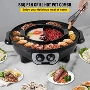 Electric BBQ Pan - 2 in 1 - 2200W - Gourmet - Hotpot Electric - Korean BBQ - Korean Grill - Party Pan - Multifunction - Non-stick - Smokeless - Non-stick - Removable - Black