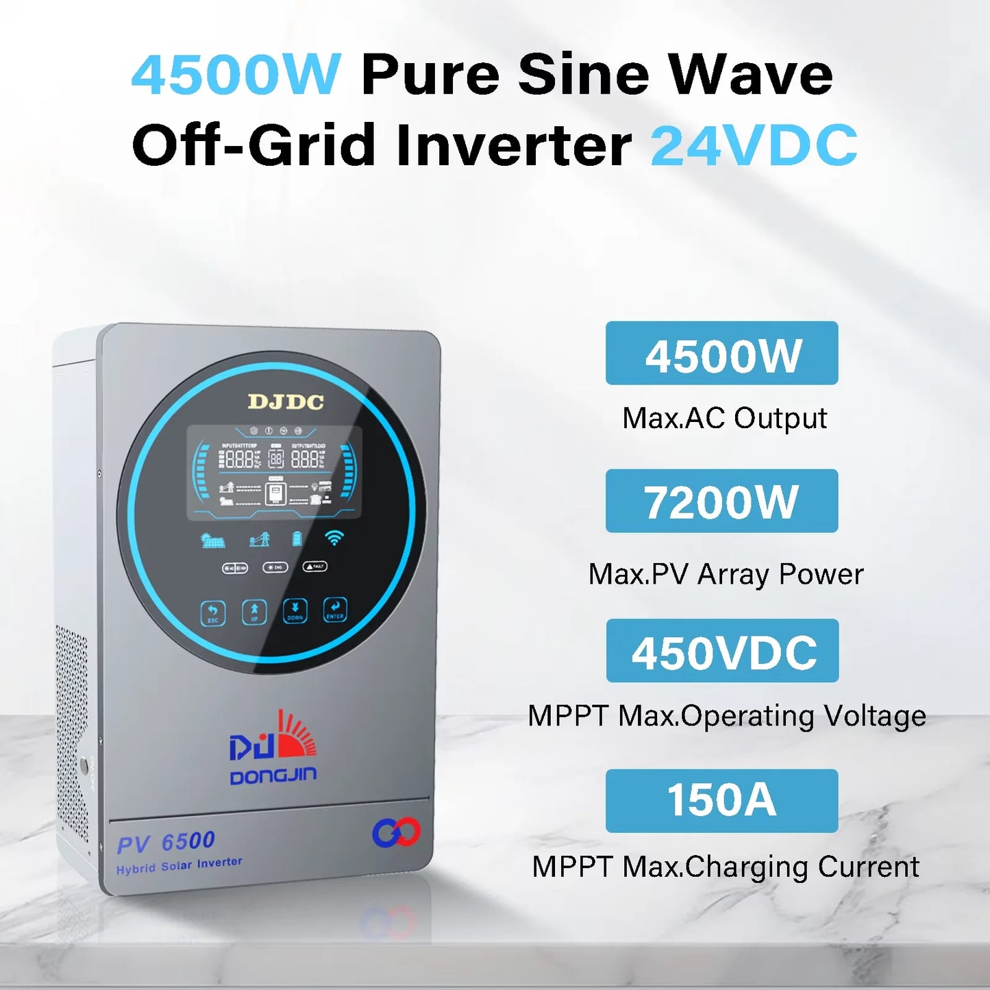 Zonne-omvormer – Solar Inverter – Hybride Omvormer – MPPT Laadregelaar – Pure Sinus Omvormer – 4500W Vermogen – 24V Met Wifi Monitoring