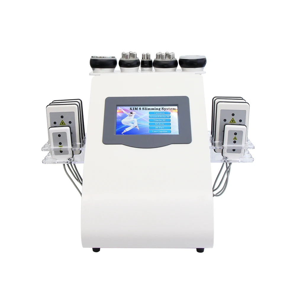 6-in-1 Ultrasone Cavitatie & RF Body Contour Machine – Afslankapparaat – Huidversteviger – Cellulite Verwijderaar – Vetverbrander – Multipolaire Radiofrequentie – 40 kHz Ultrasone Cavitatie – Touchscreen Bedieningspaneel