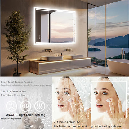 Badkamer Spiegel - LED Verlichte - Wandspiegel - Smart Spiegel - Met Anti-Fog - en 3 Kleuren Touch Licht - 19.7x27.5inch - QUORE