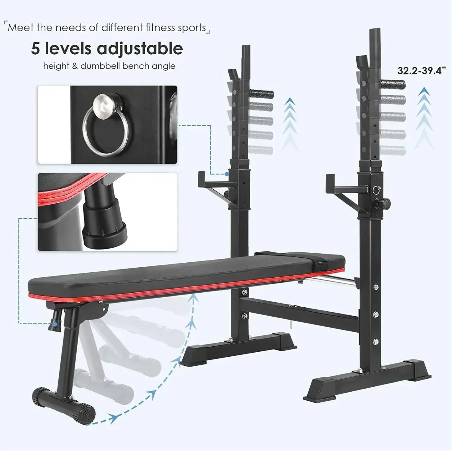 Halterbank – Fitnessbank – Gewichtbank – Trainingsbank – Bankdrukbank – Verstelbare Barbell Standaard – Maximale Draagkracht 200 kg
