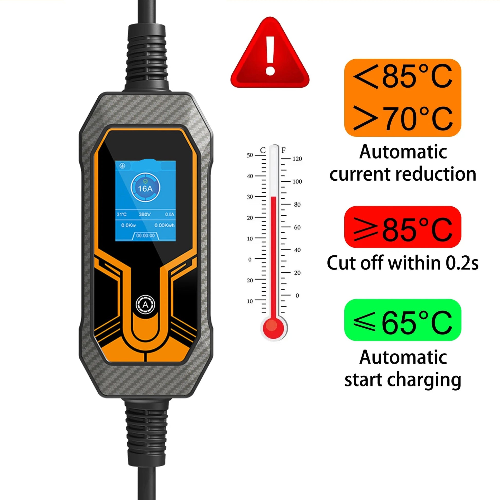 Ev Laadkabel – Mobiele Oplader – Draagbare Lader – Type 2 – Cee Stopcontact – Ip65 Waterdicht – Lcd Display -  11kW - 5M - NO Adaptor - QUORE