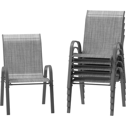 Tuinstoelen - Tuinstoel - Tuinmebeul - Set van 6 - Stoelen - Metalen - Stapelbare - Weerbestendige  - Ademend Textileen - Geschikt voor Terras - Balkon - Comfortabel - Ademend - Draagvermogen 150 kg - Grijs