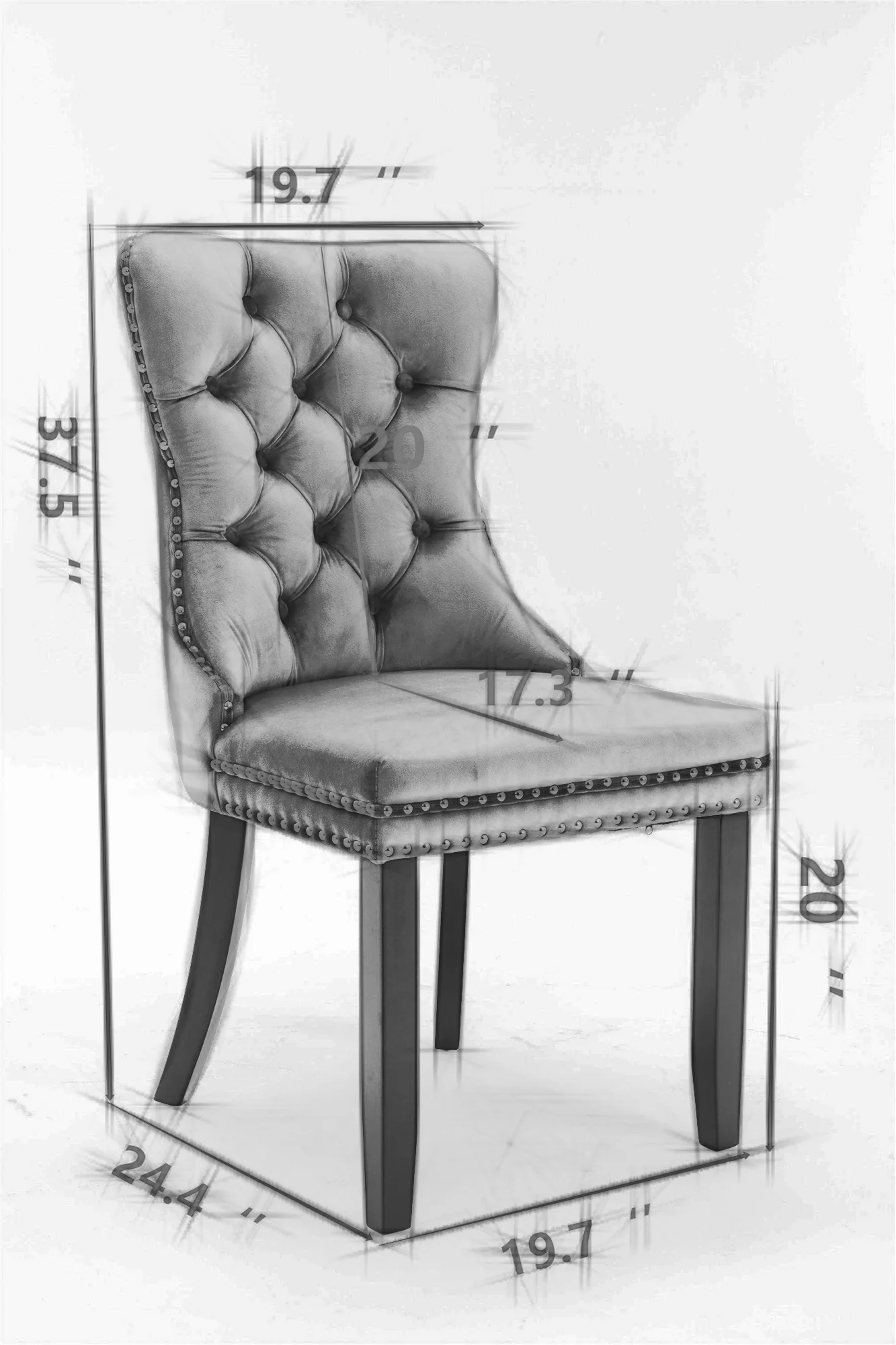 Eetkamerstoel – Stoel – Dining Chair – Houten Stoel – Velvet Stoel – Set Van 2 – Massief Houten Frame – Fluwelen Bekleding Met Nagelkopdetails