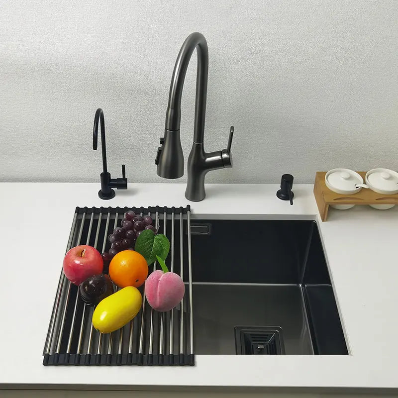 Matte Zwarte Keukenspoelbak – Spoelbak – Keukenspoelbak – Inbouw Spoelbak – Enkele Kom – Roestvrij Staal – 60x43 cm – Nano Matte Afwerking