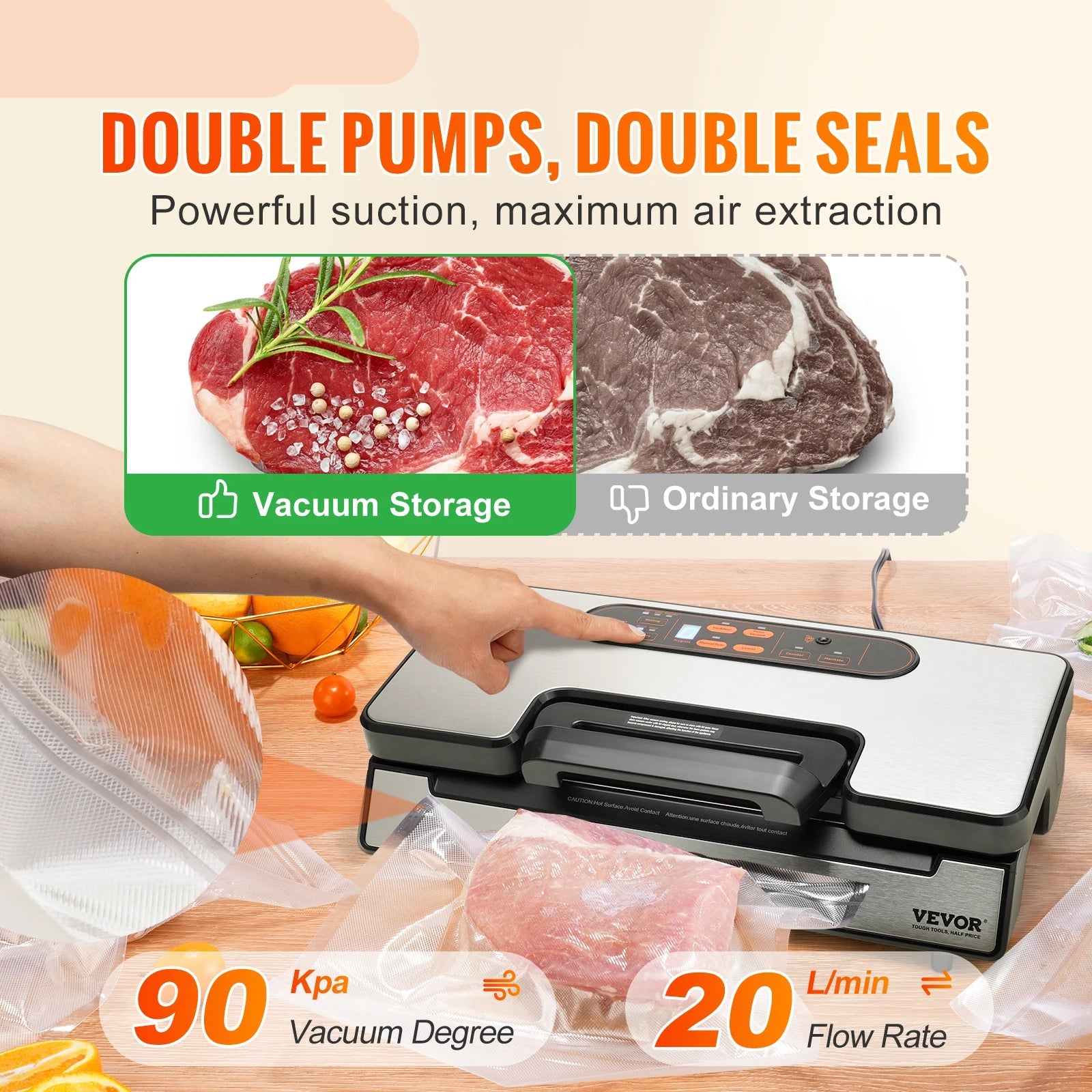 Vacuümmachines - Vacuümapparaat  - Vacumeermachine - Vacumeermachine Foodsaver - Foodsaver - 130W - 90Kpa -  Inclusief 10 Vacuümzakken - QUORE