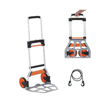 Steekwagen - Transportkar - Transportwagen - Magazijnwagen - Platformwagen -  Handkar met Telescopisch Handvat - Opvouwbare - Aluminium - 140 kg Capaciteit - Draagbare Transportkar met Bindkoord voor Magazijn en Verhuizing - Steekkar - QUORE