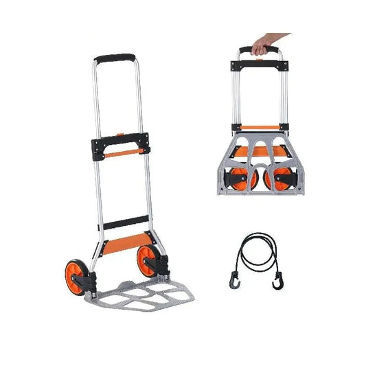 Steekwagen - Transportkar - Transportwagen - Magazijnwagen - Platformwagen -  Handkar met Telescopisch Handvat - Opvouwbare - Aluminium - 140 kg Capaciteit - Draagbare Transportkar met Bindkoord voor Magazijn en Verhuizing - Steekkar - QUORE