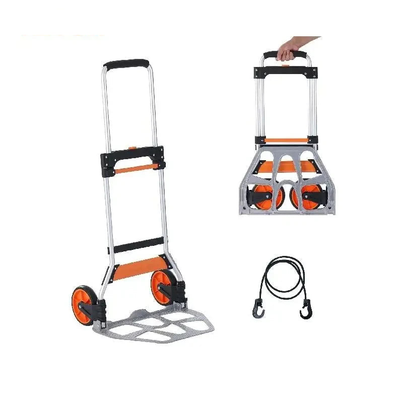 Steekwagen - Transportkar - Transportwagen - Magazijnwagen - Platformwagen -  Handkar met Telescopisch Handvat - Opvouwbare - Aluminium - 125 kg Capaciteit - Draagbare Transportkar met Bindkoord voor Magazijn en Verhuizing - Steekkar